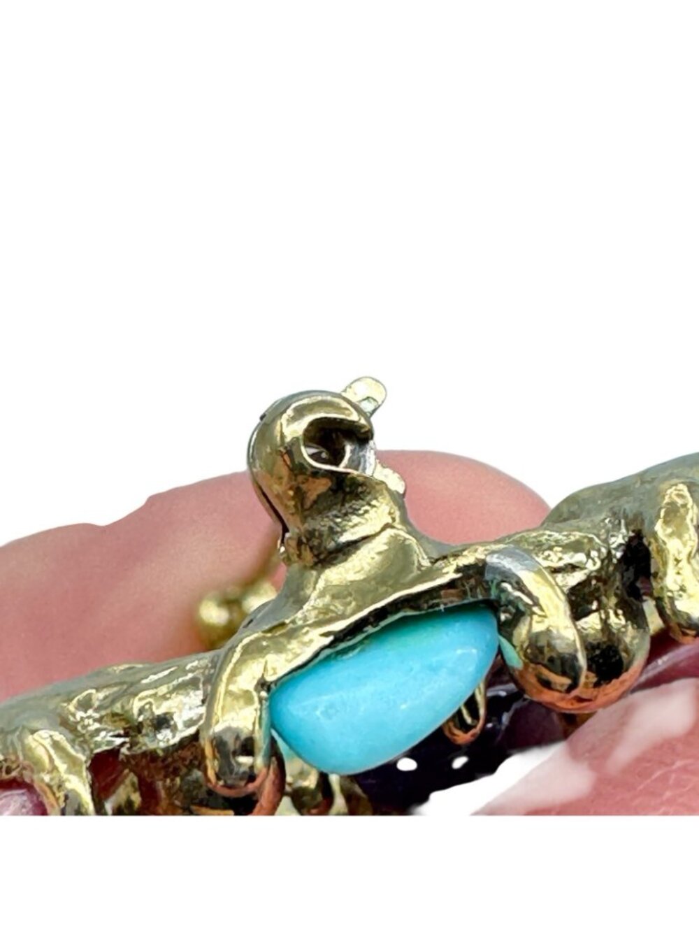 Vintage Multicolor Gemstone Chip Cluster Brooch 70s BOHO Gold Tone Cast Setting - Picture 12 of 16